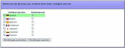 Oberflche zur Bearbeitung der Spracheneinstellungen